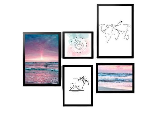 Imagem de Kit 5 Quadros Decorativos Com Molduras Viagem Mar