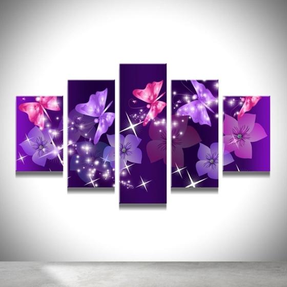 Imagem de Kit 5 Quadros decorativos mosaico caixa alta Sala, Quarto, Flores Roxo