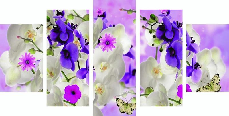 Imagem de Kit 5 Quadros Mosaico Sala Orquídeas Flores 30