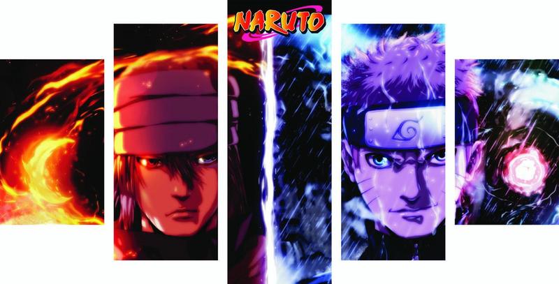 Imagem de Kit 5 Quadros Mosaico Sala Quarto Luxo Naruto Sasuke33