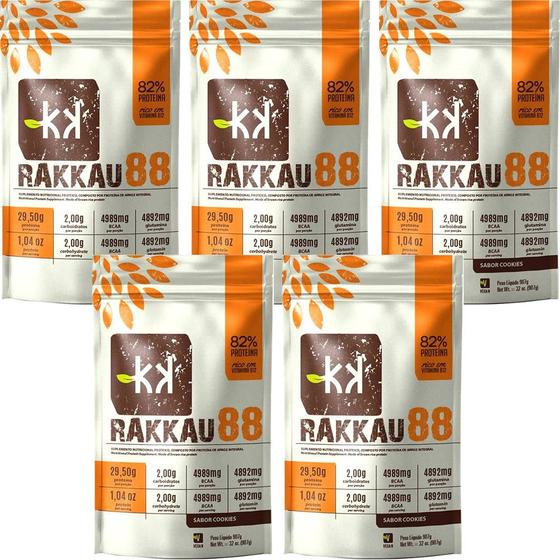 Imagem de Kit 5 Rakkau 88 Cookies Rakkau 907g Vegano Proteína de Arroz