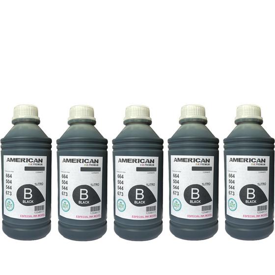 Imagem de Kit 5 Refil De Tinta 1L Preto Compatível Para 544 T23 t24 t25