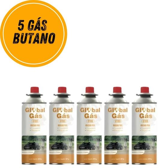 Imagem de Kit 5 refil para maçarico e fogareiro cartucho gás butano campgás globalmix 227g solda culinário