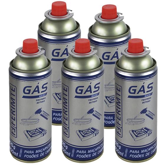 Kit 5 refis lata de gás propano butano 225g/400ml maçarico culinário