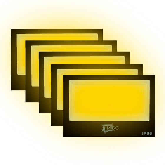 Imagem de Kit 5 Refletor Led Holofote 300w Branco Quente A Prova D'Agua Bivolt Para Decoração Hotéis Quintais e Lojas