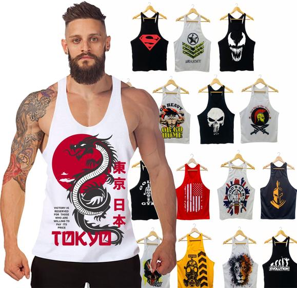 Imagem de Kit 5 regatas Cavada masculina estampada academia aleatórias