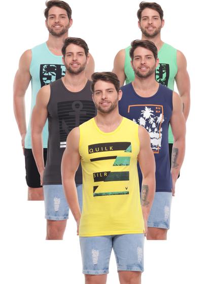 Imagem de Kit 5 regatas masculina estampada básica academia 100%algodão