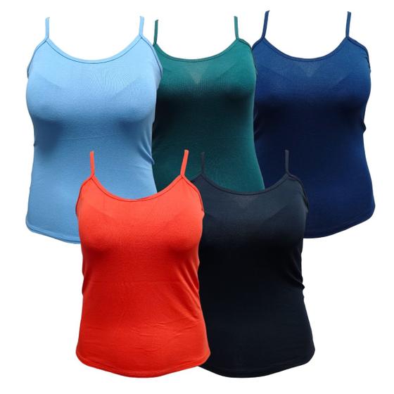 Imagem de Kit 5 Regatas Plus Size De Alcinha Blusinha Básica  Feminina Cores Sortidas