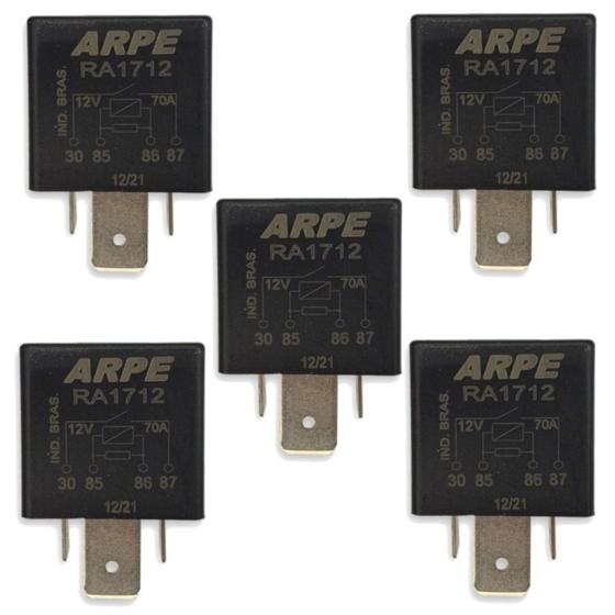Imagem de Kit 5 Rele Auxiliar RA-1712 4 Pinos 12 V 70 Amperes Linha Renault