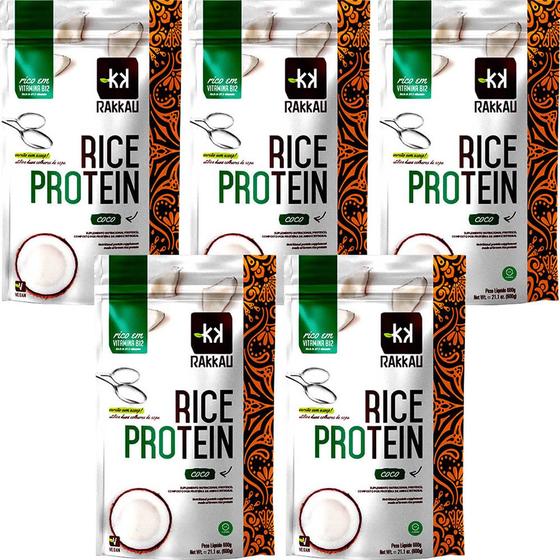 Imagem de Kit 5 Rice Protein Coco Rakkau 600g Vegano - Proteína Arroz