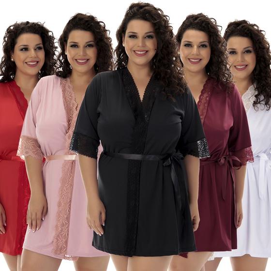 Imagem de Kit 5 Robe Hobe Microfibra Renda Luxo Plus Size