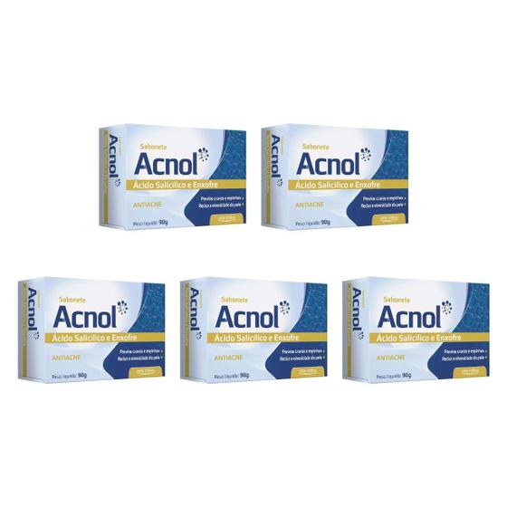 Imagem de Kit 5 Sabonetes Acnol, Antiacne, Cravos e Espinha, Ácido Salicílico e Enxofre em Barra Arte Nativa - 90g cada