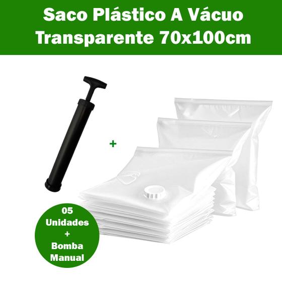 Imagem de Kit 5 Saco A Vacuo 70X100 + Bomba Organizador Edredom Cobertor Roupa P/Organizador de Guarda Roupa