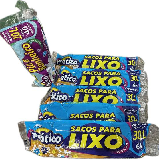 Imagem de Kit 5 saco de lixo em rolo 30 litros reforçado