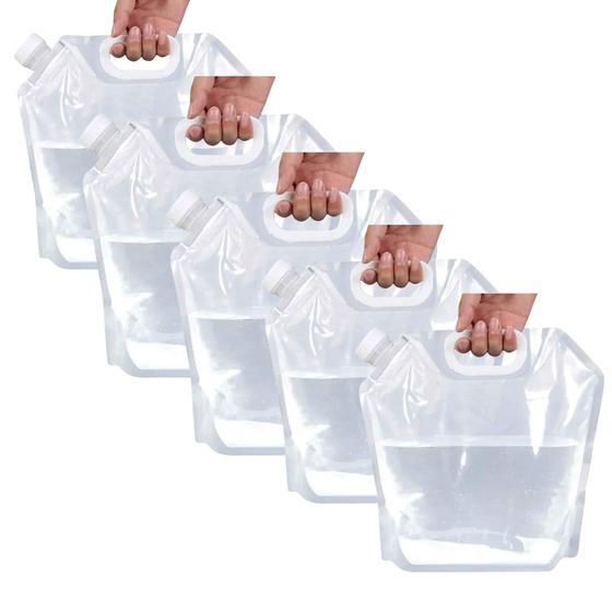 Imagem de Kit 5 Saco Para Armazenagem de Líquidos e Grãos Com Tampa Dosadora BPA Free 5 Litros Galão Reutilizável