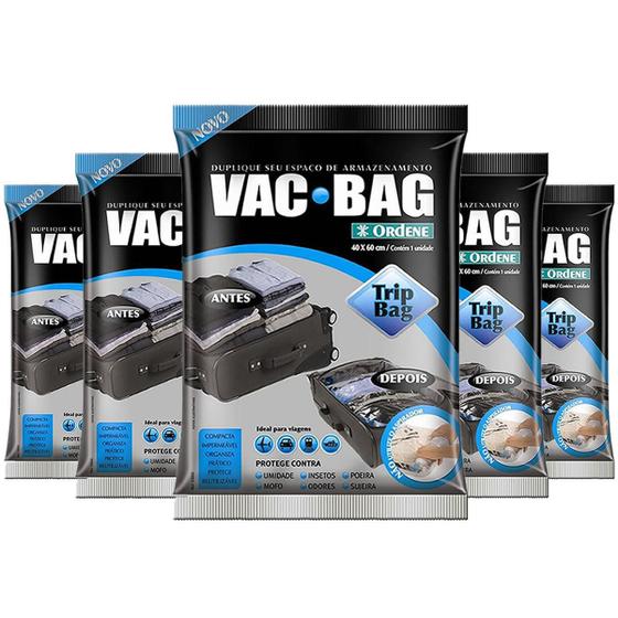 Imagem de Kit 5 Saco Vácuo Vac Bag Ordene Trip Bag 40X60Cm Roupa Mala