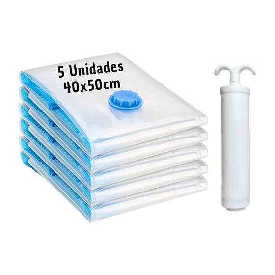 Imagem de Kit 5 Sacos À Vácuo Organizador De Edredom 40x50cm + Bomba