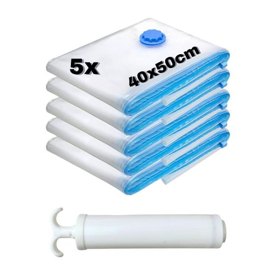 Imagem de Kit 5 Sacos À Vácuo Organizador De Roupas 40x50cm + Bomba