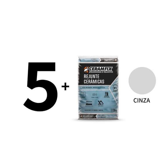 Imagem de Kit 5 Sacos De Rejunte Cerâmica Ceramfix Cinza 1Kg