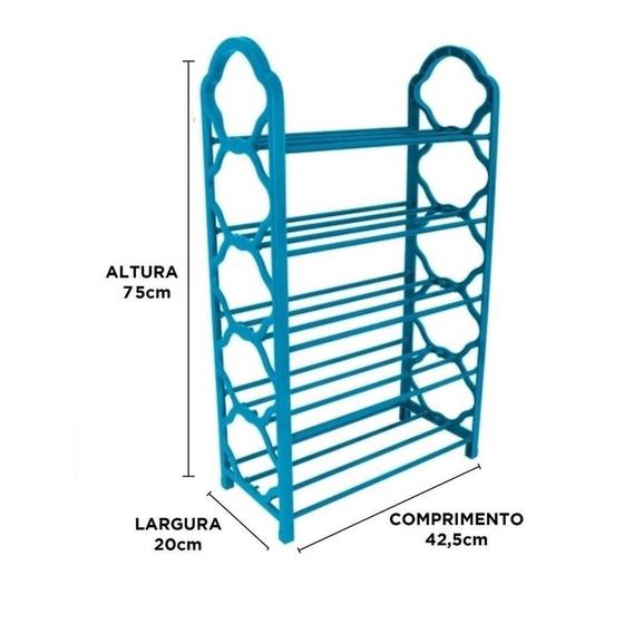 Imagem de Kit 5 sapateira organizadora azul 5 prateleiras estante multiuso 10 pares vertical tenis sapato