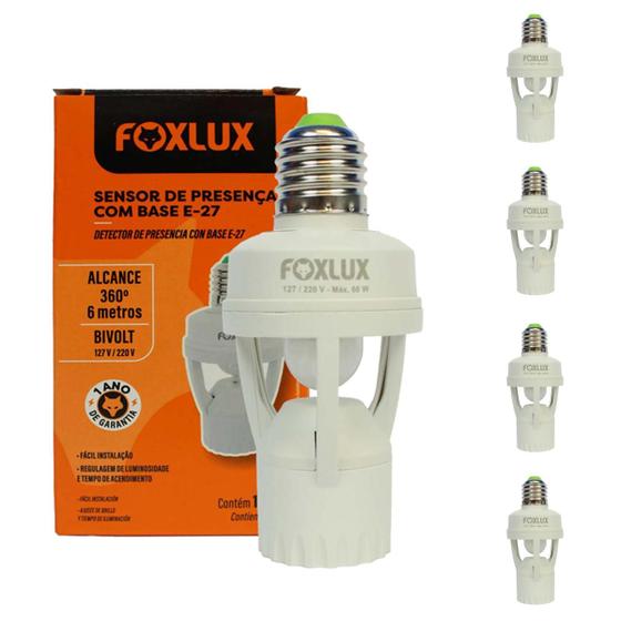 Imagem de Kit 5 Sensor de Presença  Com Base E-27 Bivolt Foxlux