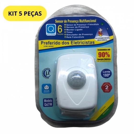 Imagem de Kit 5 sensor presenca parede com fotocelula 180g qa21m qualitronix