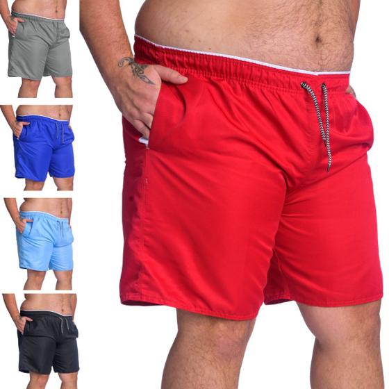 Imagem de Kit 5 Short  Plus Size Masculino Praia Treino Passeio Tactel Grosso Três Bolsos  Costuras Reforçadas