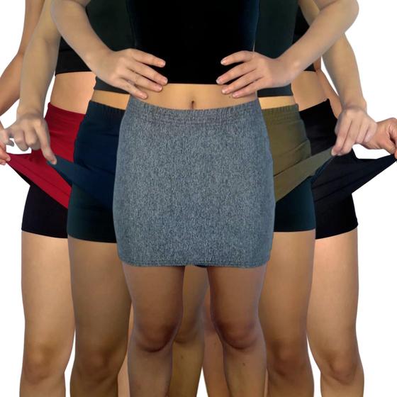 Imagem de Kit 5 Shorts Saias Femininos Justos Elástico Lisos Cores Sortidas Suplex Pp ao Plus Size