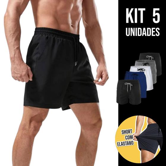 Imagem de Kit 5 Shorts TACTEL ELASTANO Academia Treino Corrida Masculino 725