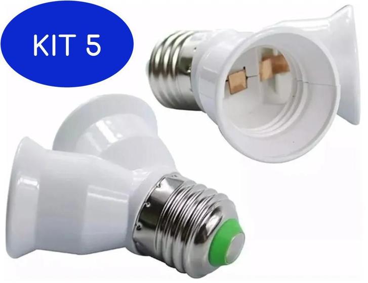 Imagem de Kit 5 Soquete Adaptador Bocal Duplo Tipo Y E27 Bivolt Branco