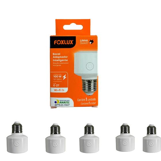 Imagem de Kit 5 Soquete Bocal Adaptador Inteligente  100W Bivolt Foxlux