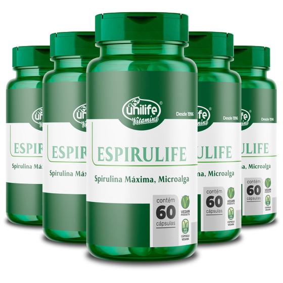 Imagem de Kit 5 Spirulina 500mg Espirulife Unilife 60 cápsulas