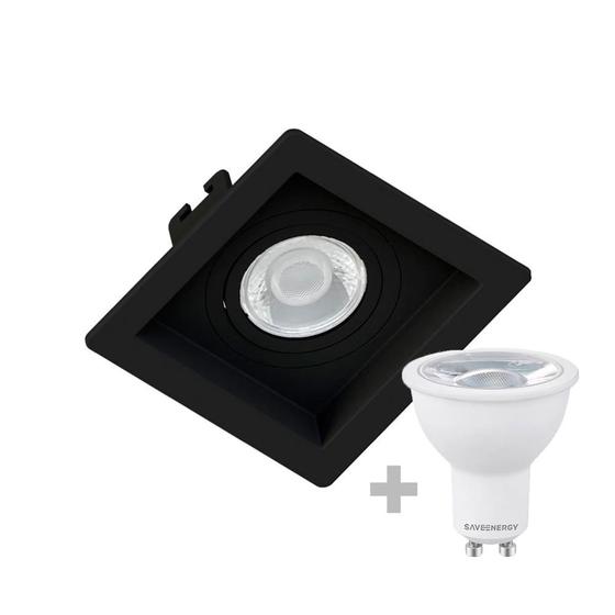 Imagem de Kit 5 Spot Embutir Mr16 Quadrado Recuado Preto + Lâmpada Dicroica 4,8w 6500k