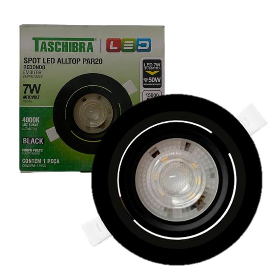 Imagem de Kit 5 Spot Led Redondo Preto Embutir 7w Branco Neutro 4000K