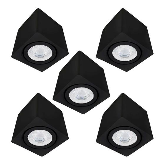 Kit 5 Spot Quadrado Box Sobrepor Direcionável Premium GU10 Dicróica 7cm Excelente Acabamento Pronta Entrega Menor preço em Kit 5 Spot Quadrado Box Sobrepor Direcionável Premium GU10 Dicróica 7cm Excelente Acabamento Pronta Entrega