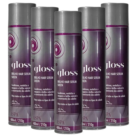 Imagem de Kit 5 Spray Finalizador Gloss Brilho Hair Serum Aspa 400ml 