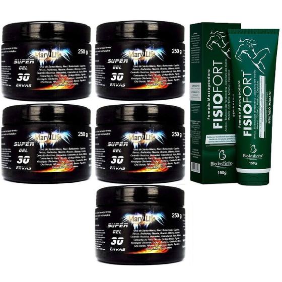 Imagem de Kit 5 Super Gel 30 Ervas 250g + 1 Pomada Fisio Fort 150g