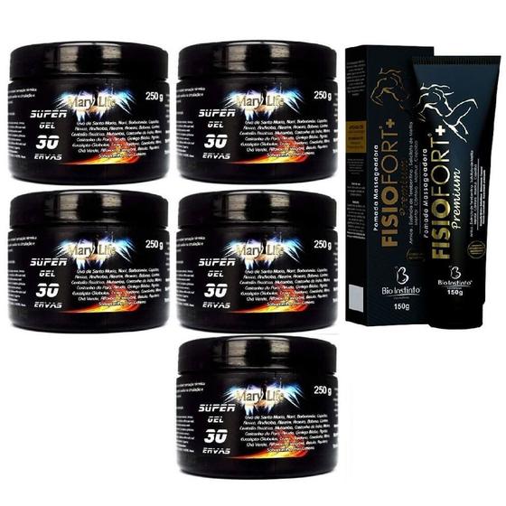 Imagem de Kit 5 Super Gel 30 Ervas 250G + 1 Pomada Fisio Premium 150G