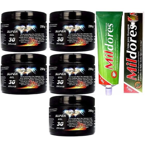 Imagem de Kit 5 Super Gel 30 Ervas 250G + 1 Pomada Mil Dores 100G