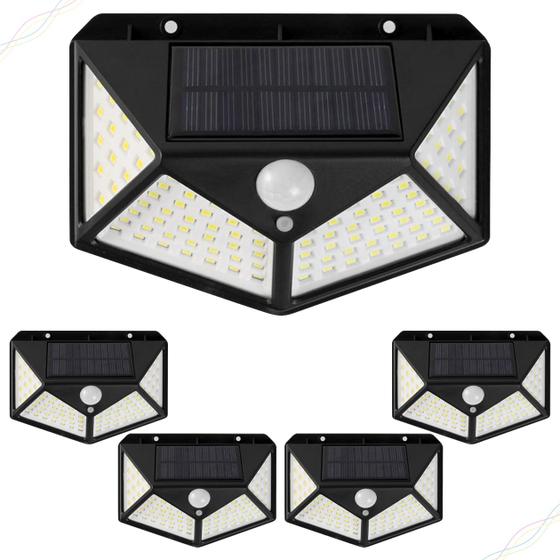 Imagem de Kit 5 Super Luminária Wall Lamp Arandela Solar 4 Placas 100 Leds 3 Modos De Operação