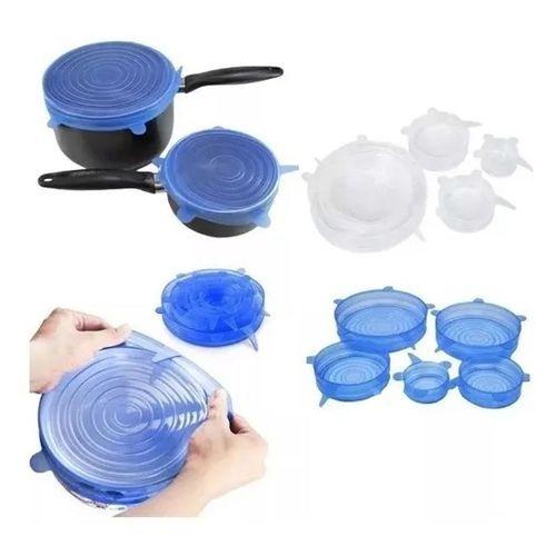 Imagem de Kit 5 Super Tampas Silicone Potes Universal Stresh Premium
