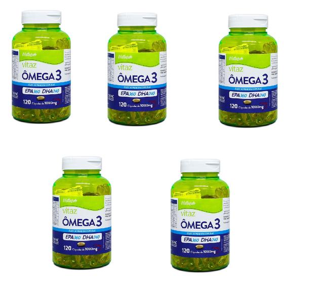 Kit 5 Suplemento Vitaz Ômega 3 Com 120Caps - Natulab Menor preço em Kit 5 Suplemento Vitaz Ômega 3 Com 120Caps - Natulab