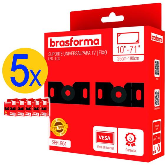 Imagem de Kit 5 Suportes para TV Universal até 40kg - BRU951