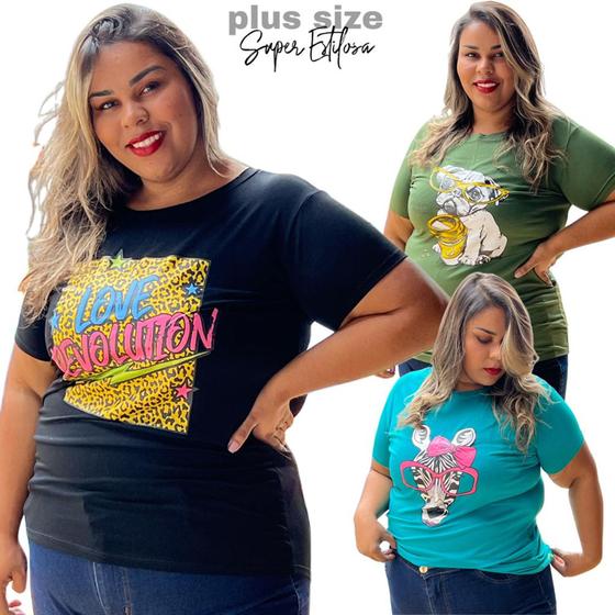 Imagem de Kit 5 T Shirt  Plus Size Feminina Viscolycra  G1 G2 e G3