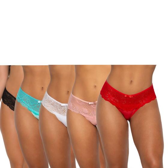 Imagem de Kit 5 Tanga Conforto Feminina Renda Lingerie Mulher Íntima