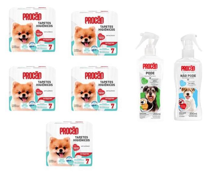 Imagem de Kit 5 Tapetes Higiênicos Para Cães 7 Unidades + 1 Educador Sanitário para Cães Procão - Pode e 1 Não Pode