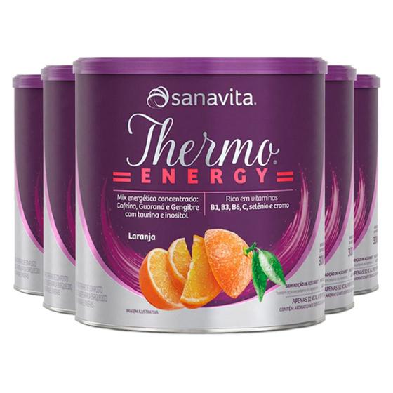 Imagem de Kit 5 Thermo Energy Termogênico Sanavita 300g Laranja