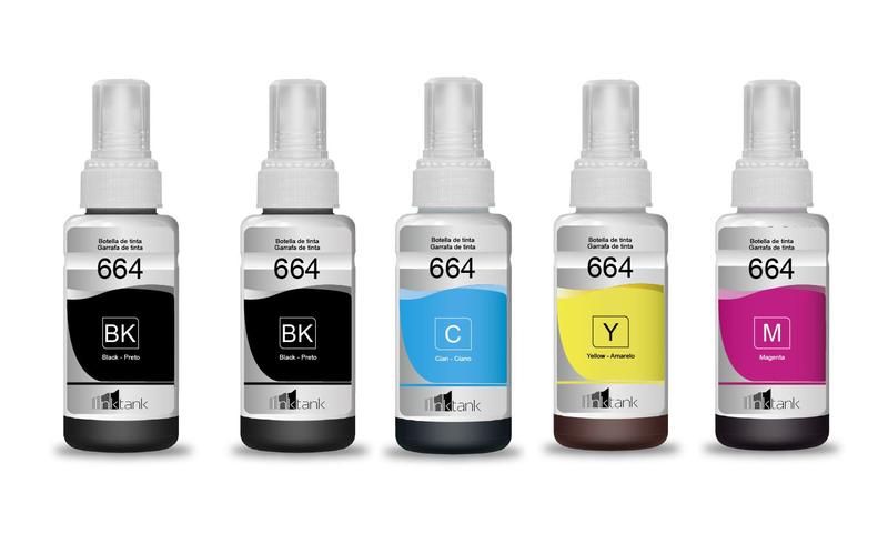 Imagem de Kit 5 Tinta 664 bk m c y T664 L395 L365 L220 L455 L380 L375