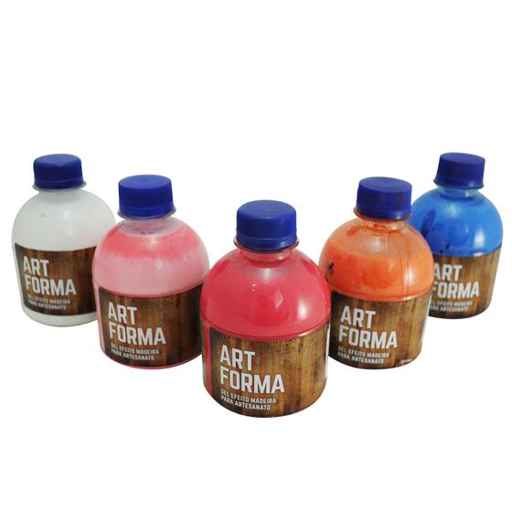 Kit 5 Tinta Gel Efeito Madeira Artesanato 225 Ml Art Forma 001 - Vermelho Menor preço em Kit 5 Tinta Gel Efeito Madeira Artesanato 225 Ml Art Forma 001 - Vermelho