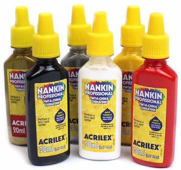 Kit 5 Tinta Nankin Profissional Para Contornos 20ml Acrilex Menor preço em Kit 5 Tinta Nankin Profissional Para Contornos 20ml Acrilex